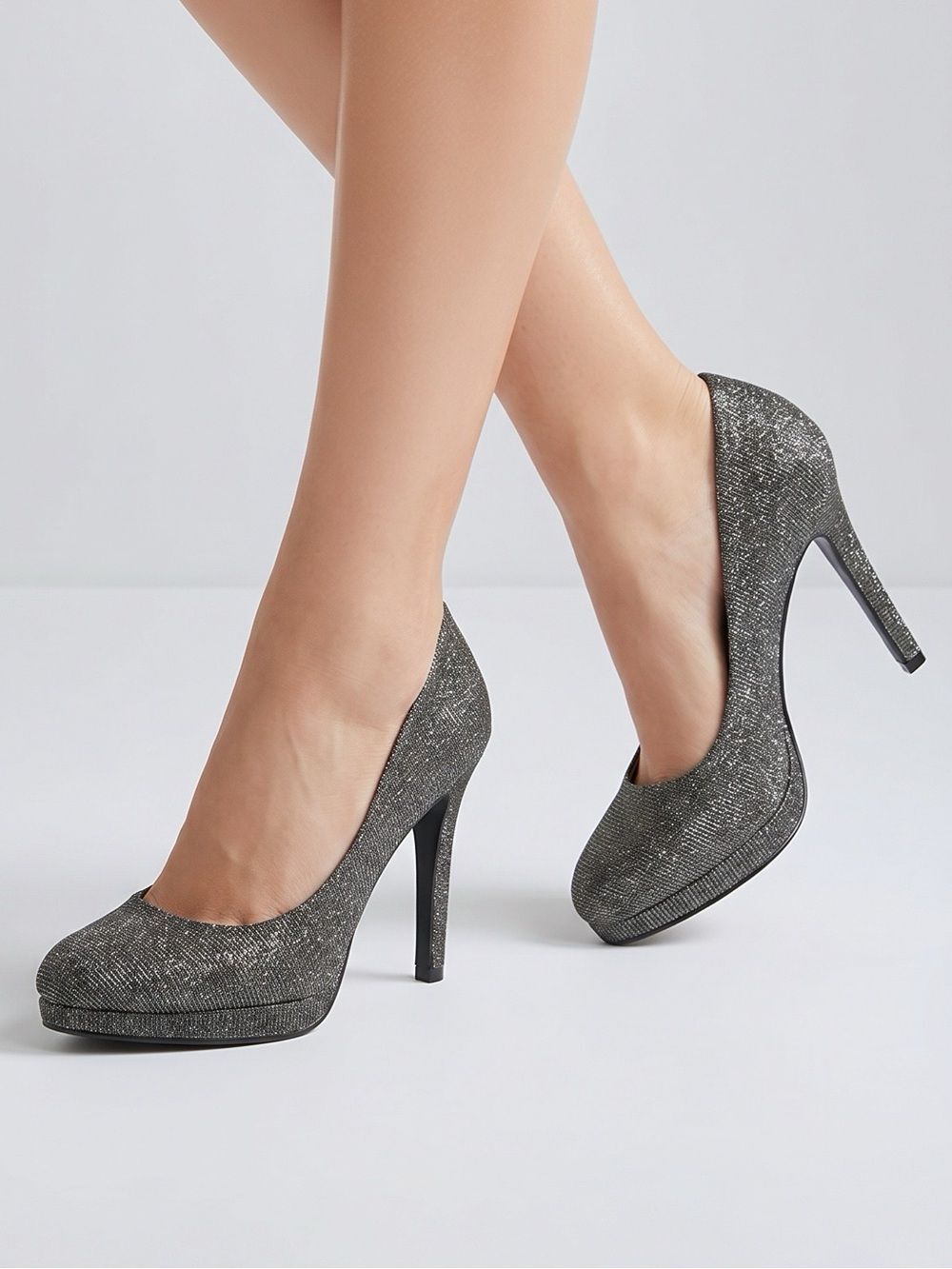 SILVER METALLIC PLATFORM SIZE 9.5 4.5” HEEL